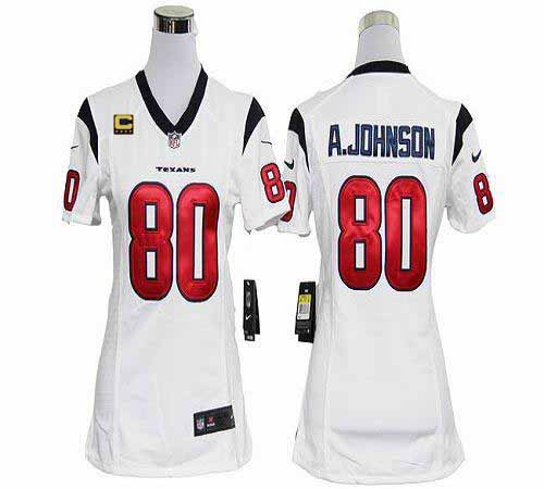 Texans #80 Andre Johnson White With C Patch Women's Stitched NFL Elite Jersey