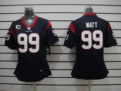 Texans #99 J.J. Watt Navy Blue Team Color With C Patch Women's Stitched NFL Elite Jersey