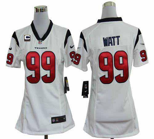 Texans #99 J.J. Watt White With C Patch Women's Stitched NFL Elite Jersey
