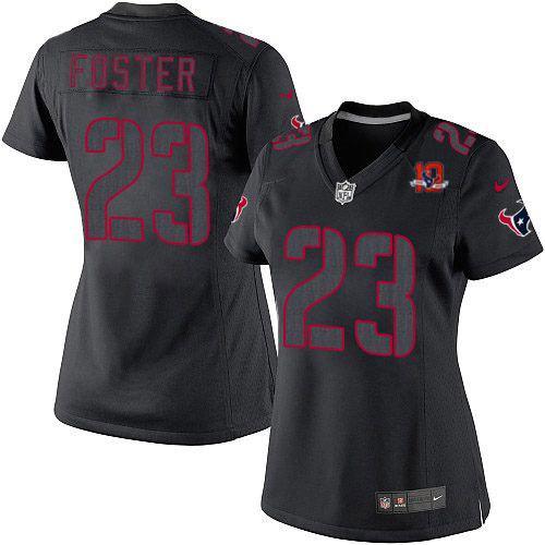 Texans #23 Arian Foster Black Impact With 10TH Patch Women's Stitched NFL Limited Jersey