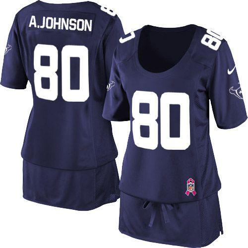 Texans #80 Andre Johnson Navy Blue Team Color Women's Breast Cancer Awareness Stitched NFL Elite Jersey
