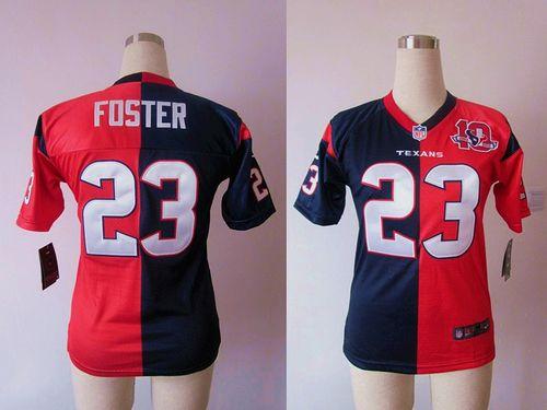 Texans #23 Arian Foster Navy Blue/Red With 10TH Patch Women's Stitched NFL Elite Split Jersey