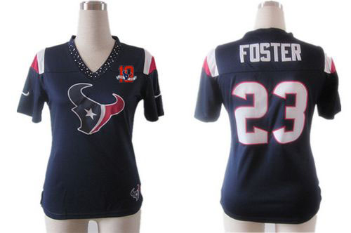 Texans #23 Arian Foster Navy Blue Team Color With 10TH Patch Women's Team Diamond Stitched NFL Elite Jersey