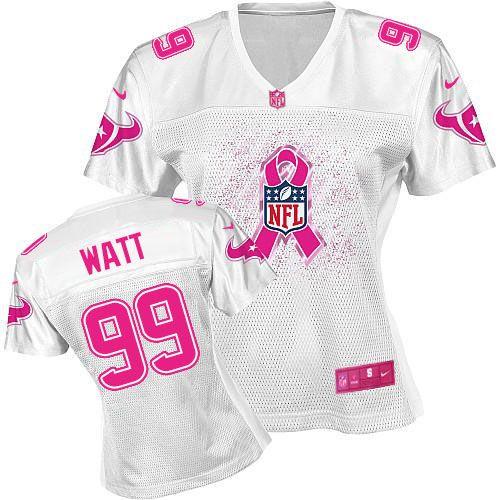 Texans #99 J.J. Watt White Women's Breast Cancer Awareness NFL Game Jersey