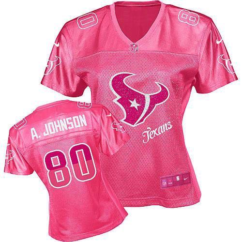 Texans #80 Andre Johnson Pink Women's Fem Fan NFL Game Jersey