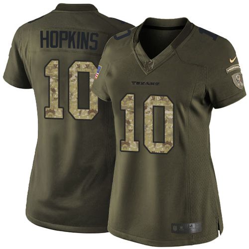 Texans #10 DeAndre Hopkins Green Women's Stitched NFL Limited Salute to Service Jersey
