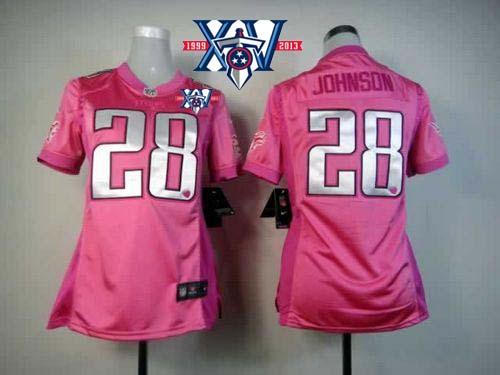 Titans #28 Chris Johnson Pink With 15th Season Patch Women's Be Luv'd Stitched NFL Elite Jersey