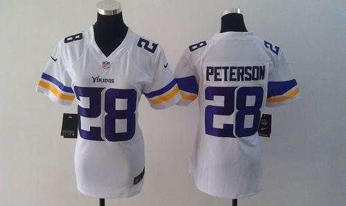 Vikings #28 Adrian Peterson White Women's Stitched NFL Elite Jersey