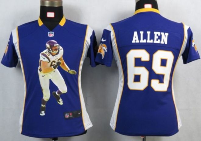 Vikings #69 Jared Allen Purple Team Color Women's Portrait Fashion NFL Game Jersey