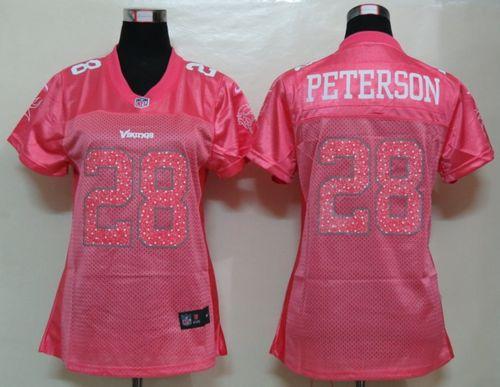 Vikings #28 Adrian Peterson Pink Sweetheart Women's NFL Game Jersey
