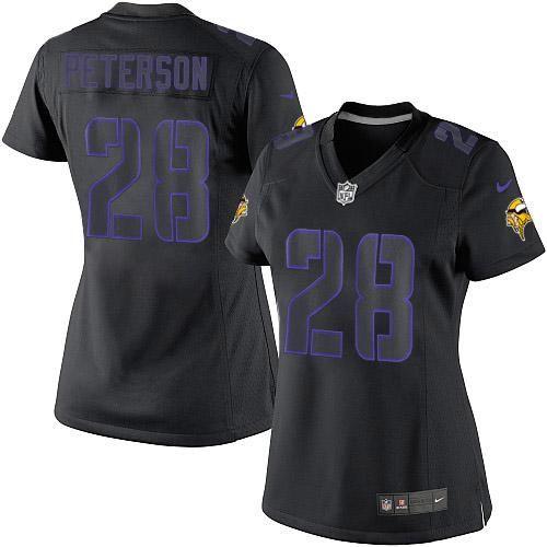 Vikings #28 Adrian Peterson Black Impact Women's Stitched NFL Limited Jersey