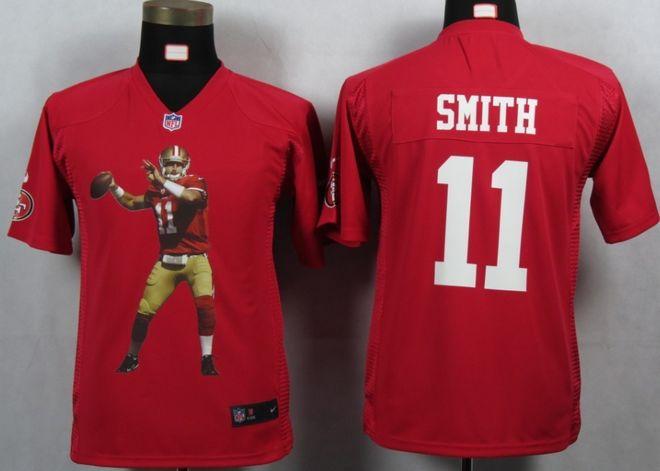 49ers #11 Alex Smith Red Team Color Youth Portrait Fashion NFL Game Jersey