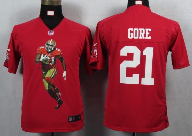 49ers #21 Frank Gore Red Team Color Youth Portrait Fashion NFL Game Jersey