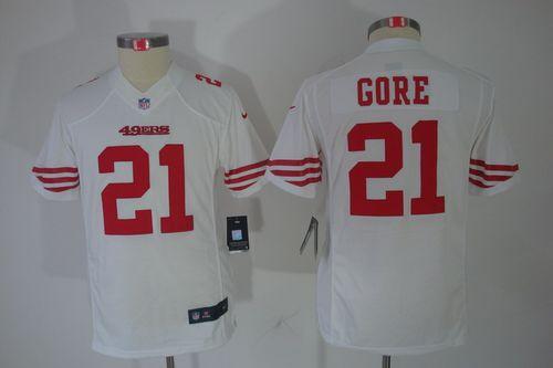 49ers #21 Frank Gore White Youth Stitched NFL Limited Jersey