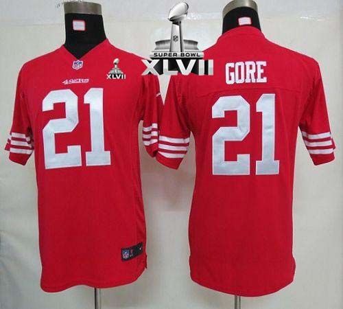 49ers #21 Frank Gore Red Team Color Super Bowl XLVII Youth Stitched NFL Elite Jersey