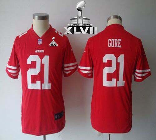 49ers #21 Frank Gore Red Team Color Super Bowl XLVII Youth NFL Game Jersey