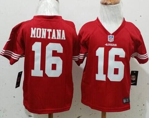 Toddler 49ers #16 Joe Montana Red Team Color Stitched NFL Elite Jersey