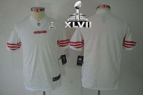 49ers Blank White Super Bowl XLVII Youth Stitched NFL Limited Jersey