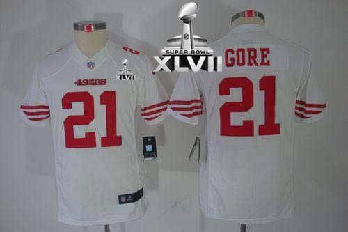 49ers #21 Frank Gore White Super Bowl XLVII Youth Stitched NFL Limited Jersey