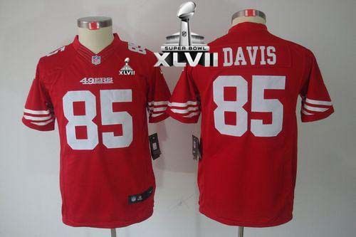 49ers #85 Vernon Davis Red Team Color Super Bowl XLVII Youth Stitched NFL Limited Jersey