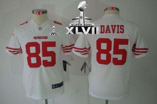 49ers #85 Vernon Davis White Super Bowl XLVII Youth Stitched NFL Limited Jersey