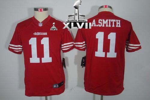 49ers #11 Alex Smith Red Team Color Super Bowl XLVII Youth Stitched NFL Limited Jersey