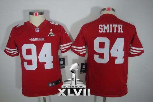 49ers #94 Justin Smith Red Team Color Super Bowl XLVII Youth Stitched NFL Limited Jersey
