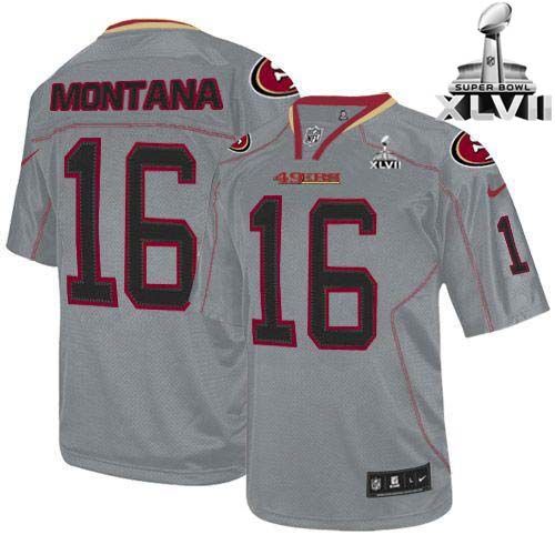 49ers #16 Joe Montana Lights Out Grey Super Bowl XLVII Youth Stitched NFL Elite Jersey