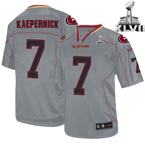 49ers #7 Colin Kaepernick Lights Out Grey Super Bowl XLVII Youth Stitched NFL Elite Jersey