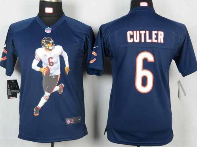 Bears #6 Jay Cutler Navy Blue Team Color Youth Portrait Fashion NFL Game Jersey