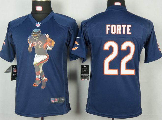 Bears #22 Matt Forte Navy Blue Team Color Youth Portrait Fashion NFL Game Jersey