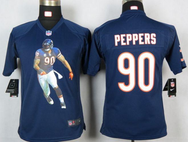 Bears #90 Julius Peppers Navy Blue Team Color Youth Portrait Fashion NFL Game Jersey