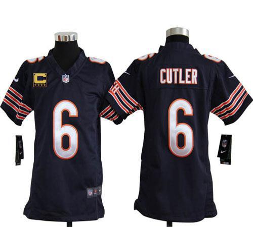 Bears #6 Jay Cutler Navy Blue Team Color With C Patch Youth Stitched NFL Elite Jersey