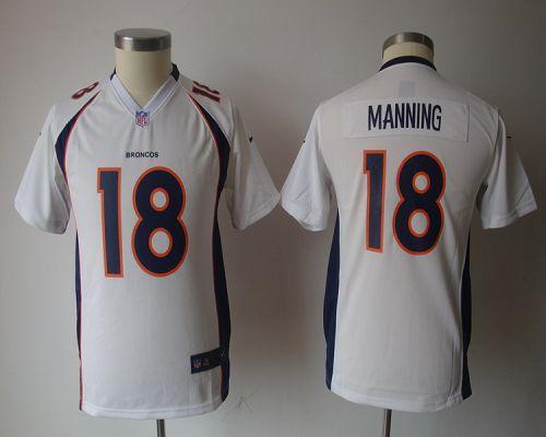Broncos #18 Peyton Manning White Youth NFL Game Jersey