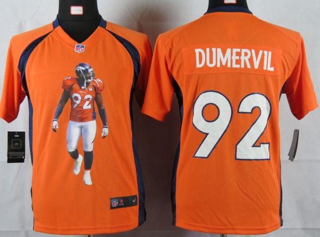 Broncos #92 Elvis Dumervil Orange Team Color Youth Portrait Fashion NFL Game Jersey