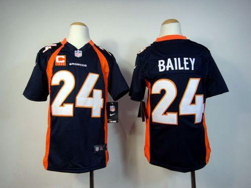 Broncos #24 Champ Bailey Blue Alternate With C Patch Youth Stitched NFL Elite Jersey