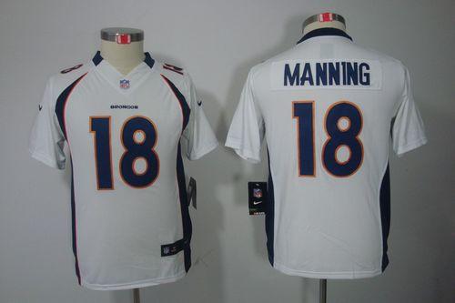 Broncos #18 Peyton Manning White Youth Stitched NFL Limited Jersey