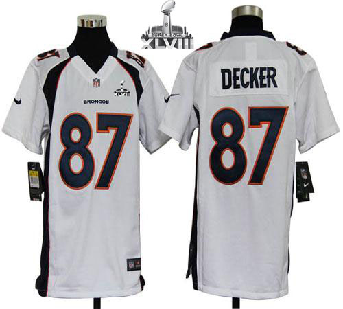 Broncos #87 Eric Decker White Super Bowl XLVIII Youth Stitched NFL Elite Jersey