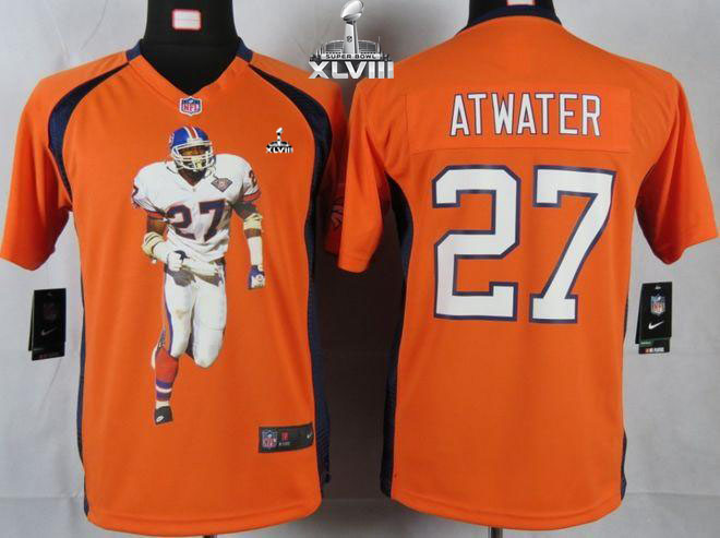 Broncos #27 Steve Atwater Orange Team Color Super Bowl XLVIII Youth Portrait Fashion NFL Game Jersey