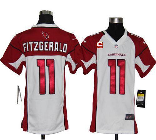 Cardinals #11 Larry Fitzgerald White With C Patch Youth Stitched NFL Elite Jersey