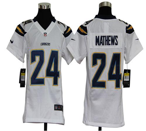 Chargers #24 Ryan Mathews White Youth Stitched NFL Elite Jersey