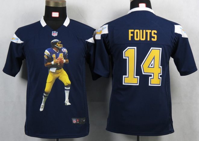 Chargers #14 Dan Fouts Navy Blue Team Color Youth Portrait Fashion NFL Game Jersey