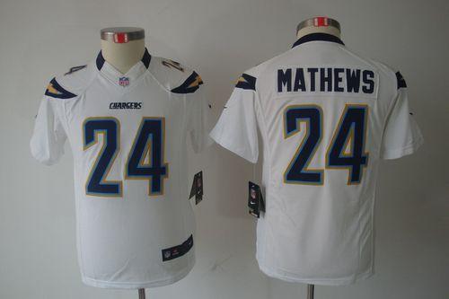 Chargers #24 Ryan Mathews White Youth Stitched NFL Limited Jersey