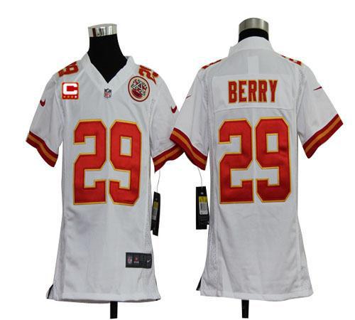 Chiefs #29 Eric Berry White With C Patch Youth Stitched NFL Elite Jersey