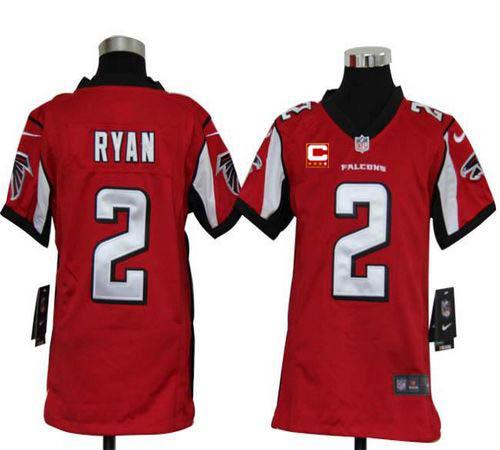 Falcons #2 Matt Ryan Red Team Color With C Patch Youth Stitched NFL Elite Jersey