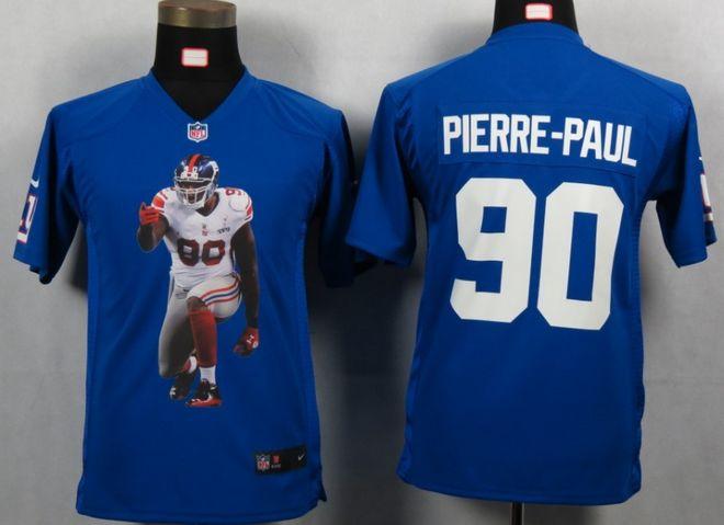 Giants #90 Jason Pierre Paul Royal Blue Team Color Youth Portrait Fashion NFL Game Jersey