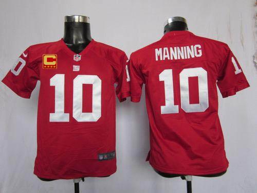 Giants #10 Eli Manning Red Alternate With C Patch Youth Stitched NFL Elite Jersey
