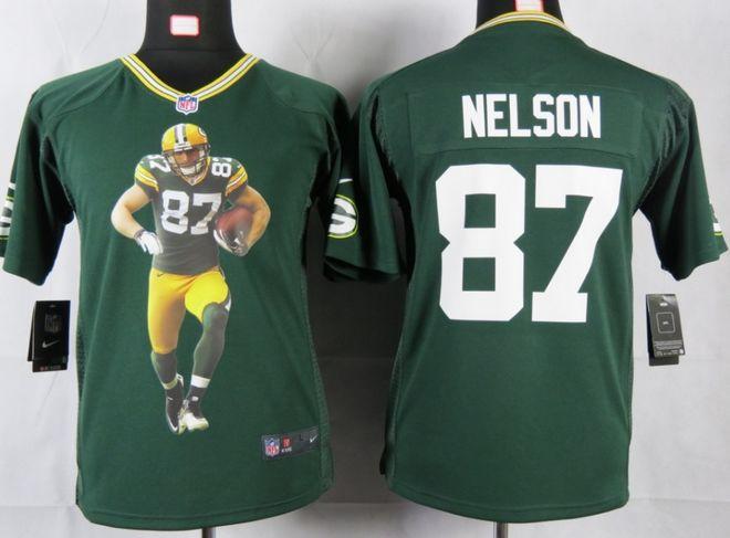 Packers #87 Jordy Nelson Green Team Color Youth Portrait Fashion NFL Game Jersey