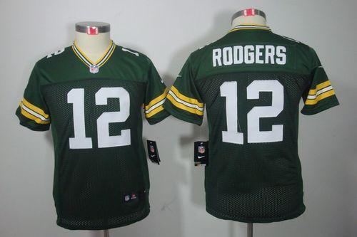 Packers #12 Aaron Rodgers Green Team Color Youth Stitched NFL Limited Jersey