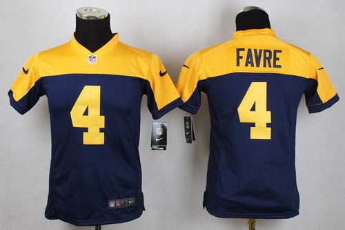 Packers #4 Brett Favre Navy Blue Alternate Youth Stitched NFL New Elite Jersey